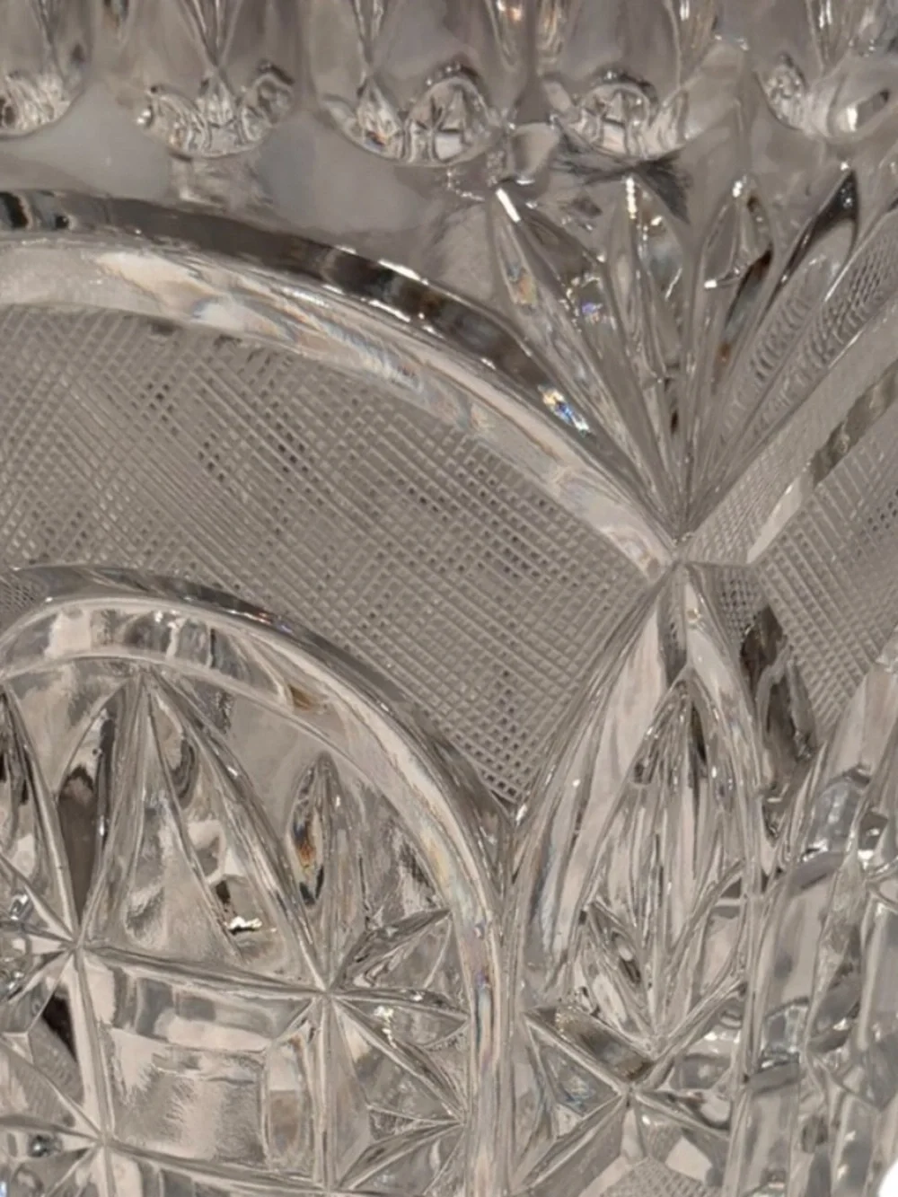 Vintage Bohemian Hand Cut Lead Crystal Vase Crimped Rim 8.5” x 4.5”